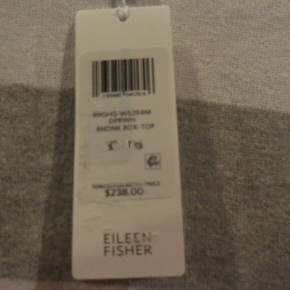 Eileen Fisher NWT Grey/White Stripe Round Neck Lagenlook BOX-TOP Sweater Size 1X - Picture 7 of 7